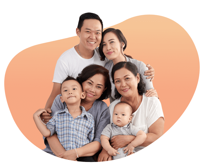 A multi-generational family smiling together.